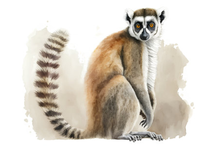 Lemur. Watercolor illustration. Isolated on white background.の素材