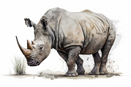 White rhinoceros isolated on white background. Watercolor illustrationの素材