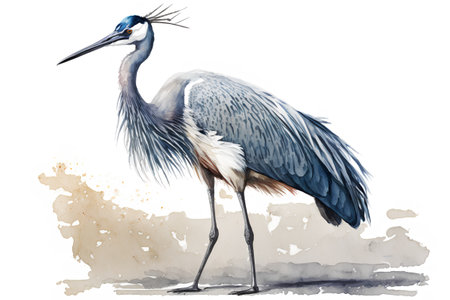 Watercolor illustration of heron. Hand drawn watercolor illustration.の素材