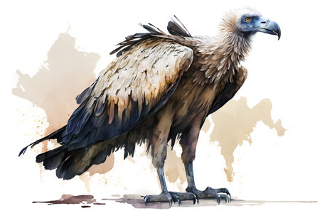 Vulture. Watercolor illustration of a vulture on a white background.の素材