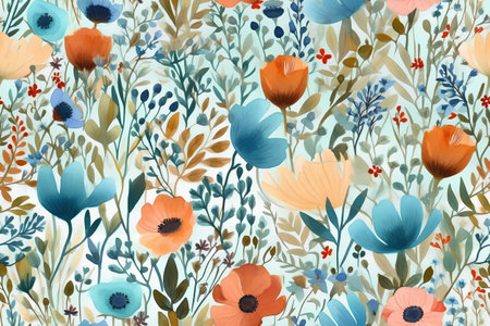 Seamless floral pattern with poppies and anemonesの素材