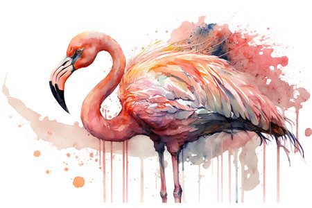 Watercolor flamingo. Hand drawn illustration isolated on white background.の素材
