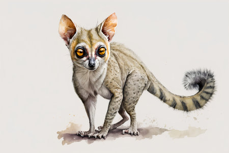 Watercolor illustration of a lemur. Isolated on white background.の素材