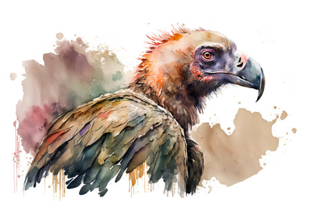 Portrait of a vulture. Watercolor hand drawn illustration.の素材