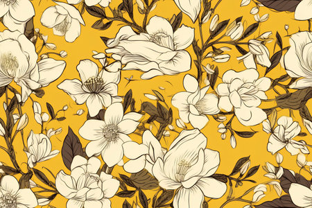 Seamless pattern with hand drawn magnolia flowers. Vector illustration.の素材