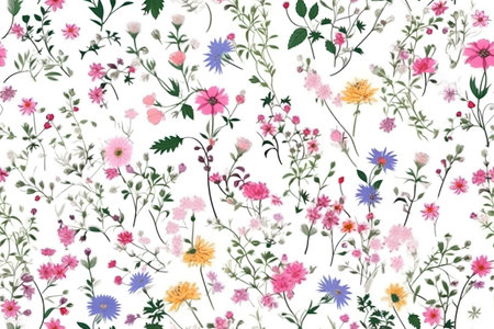 Seamless pattern with wildflowers on a white background.の素材