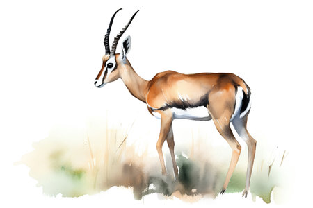 Watercolor image of gazelle on white background. Hand drawn illustrationの素材
