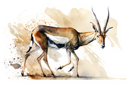 Watercolor image of a gazelle on a white background.の素材