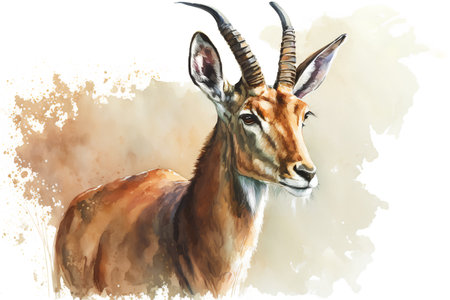 Watercolor portrait of a gazelle on a grunge backgroundの素材