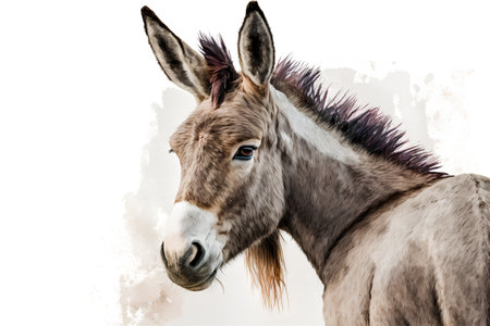 donkey portrait isolated on white background with clipping path and watercolor effectの素材