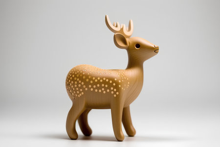 Wooden toy deer isolated on white background. 3d illustration.の素材