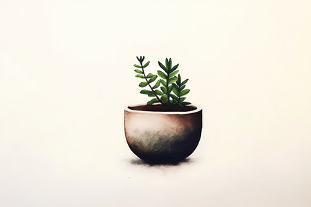 Cactus in pot on white background. Watercolor painting illustration.の素材