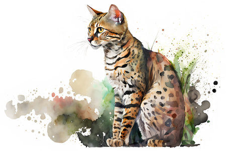Beautiful vector image with nice watercolor hand drawn bengal catの素材