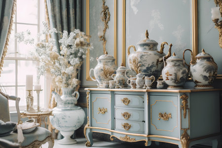 Vintage interior of living room in classic style with baroque furnitureの素材