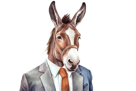 Portrait of a donkey in a business suit. Watercolor illustrationの素材