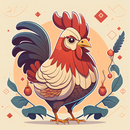 Rooster vector illustration. Cute cartoon rooster character. Rooster symbol.の素材