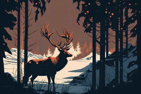 Deer in the forest. Vector illustration in a flat style.の素材