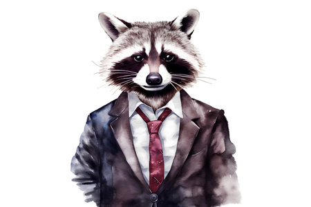 Portrait of a raccoon in a suit and tie. Watercolor illustrationの素材