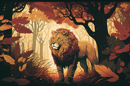 Lion in the forest. Vector illustration of a wild animal.の素材