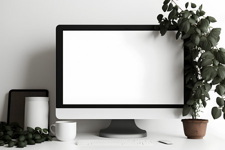 Computer mockup with blank screen. 3D illustration. 3d renderingの素材