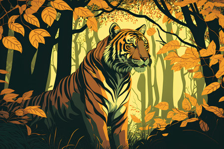 Tiger in the forest. Vector illustration of a wild animal.の素材