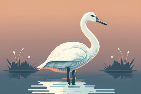 Swan on the lake. Vector illustration of a white swan.の素材