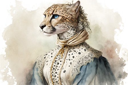 Watercolor portrait of a cheetah in a vintage style.の素材