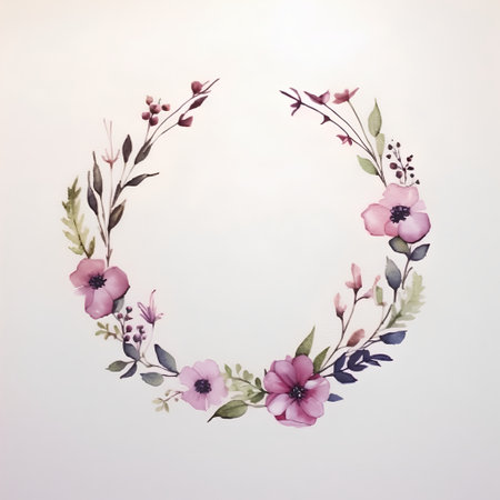 Watercolor floral wreath on white background. Hand painted watercolor illustration.の素材