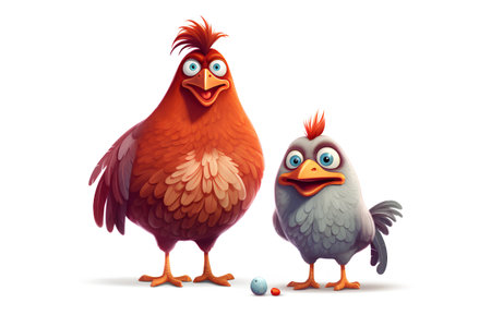 Cartoon chicken and rooster on a white background. Vector illustrationの素材