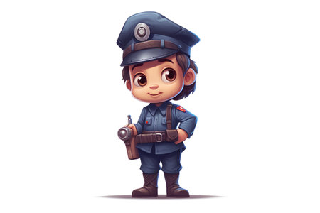 Vector illustration of Cute cartoon policeman with gun isolated on white backgroundの素材