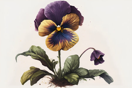 Viola tricolor. Watercolor illustration of pansy flowersの素材