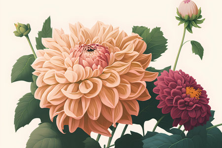 Dahlia flower vector illustration. Floral background with dahlias.の素材