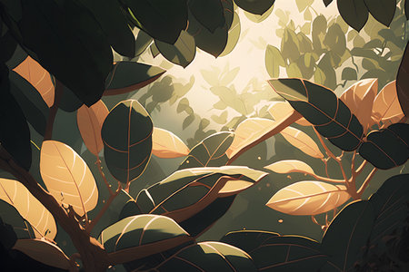 Tropical jungle background with exotic green leaves, vector illustration.の素材