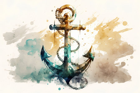 Anchor and grunge watercolor splashes on white backgroundの素材