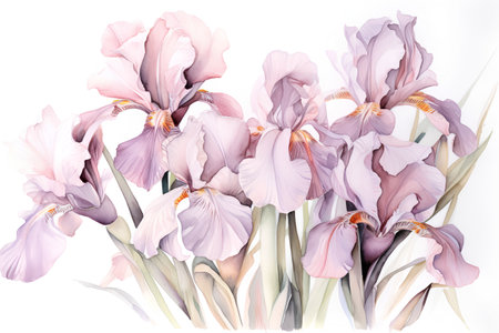 Beautiful bouquet of iris flowers. Watercolor illustration.の素材