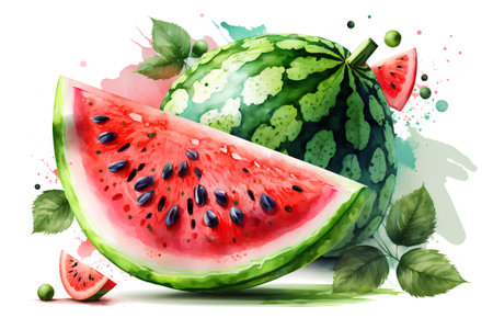 Watermelon vector illustration. Hand drawn watermelon isolated on white background.の素材