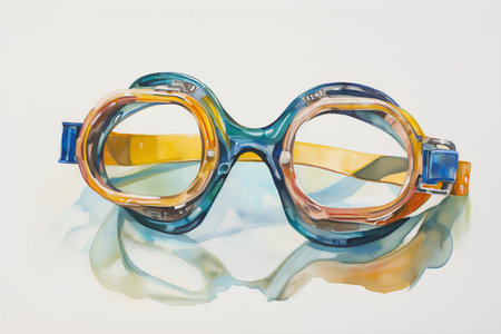 Watercolor illustration of a pair of swimming goggles on a white backgroundの素材