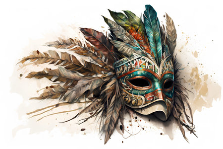 Hand drawn carnival mask with feathers and feathers. Vector illustration.の素材