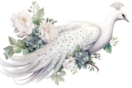 Beautiful vector image with nice watercolor peacock on white backgroundの素材