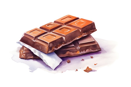 Chocolate bar on white background. Watercolor hand drawn illustration.の素材