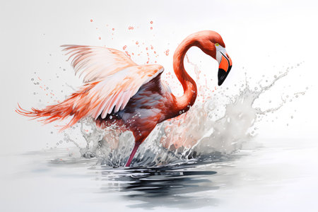 Flamingo splashing water on white background. Vector illustration.の素材