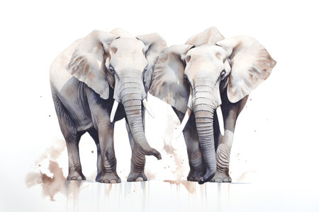 Elephants isolated on white background. Digital watercolor painting.の素材