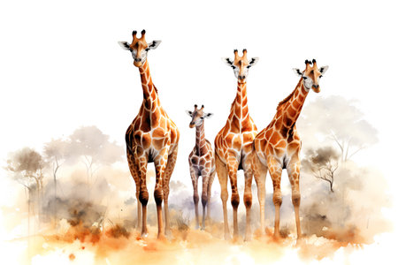 Giraffe. Watercolor illustration of a group of giraffes.の素材