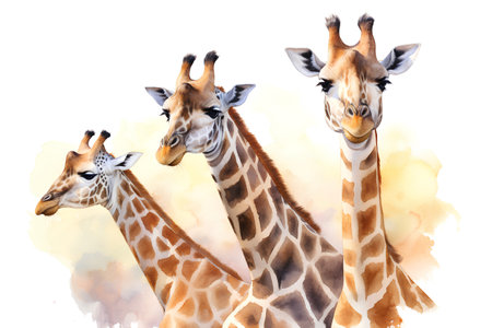 Watercolor giraffes isolated on white background. Hand drawn illustrationの素材