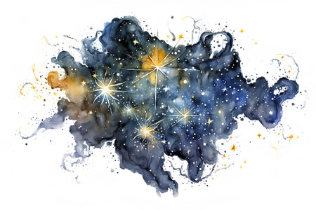 Watercolor illustration of a cosmic firework in the night sky.の素材