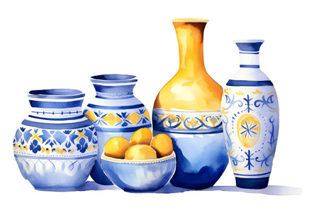 Watercolor ceramic vases. Hand painted illustration isolated on white backgroundの素材