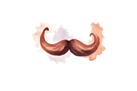 Watercolor mustache. Hand drawn illustration. Isolated on white background.の素材