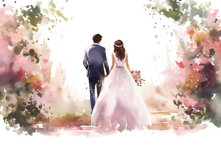 Wedding couple in watercolor style. Watercolor illustration.の素材