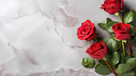 Red rosesle background with copy space. Valentines day backgroundの素材