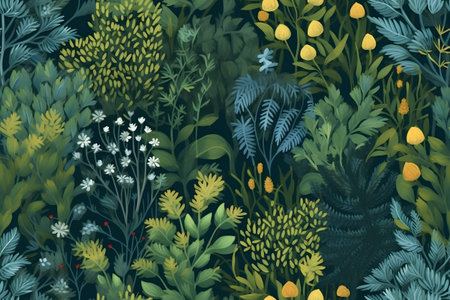 Seamless pattern with wild flowers and plants. Vector illustration.の素材